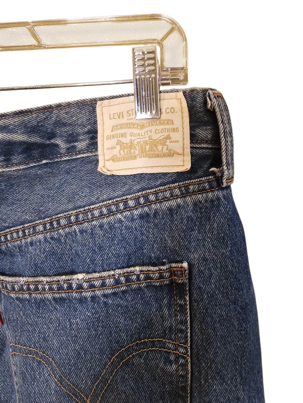 Levis Women’s Blue Denim Long Maxi Skirt with Front Slit Distressed Denim Size30 - Picture 3 of 4